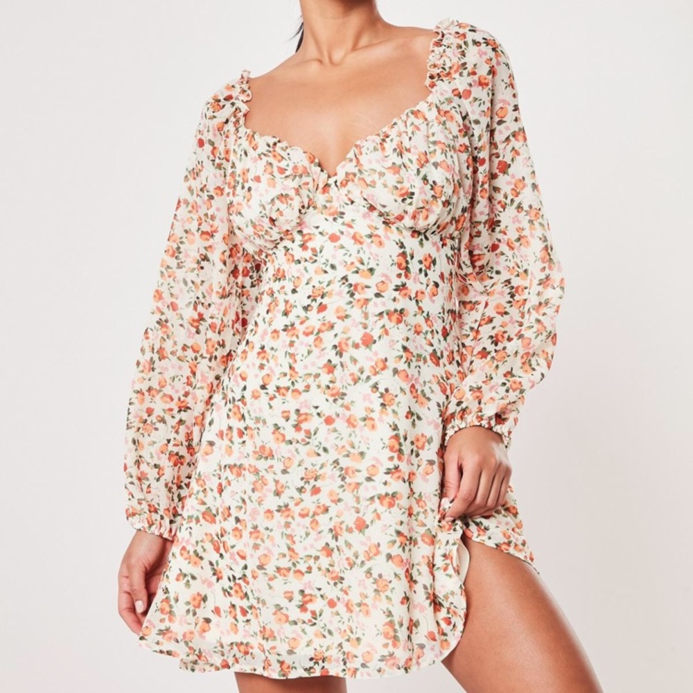 Missguided Floral Milkmaid Skater Dress - size 10